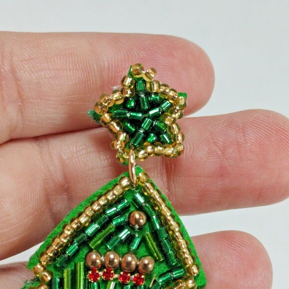 Handmade Beaded Xmas Holiday Seasonal Christmas Tree Post Earrings Multicolor - Picture 13 of 14